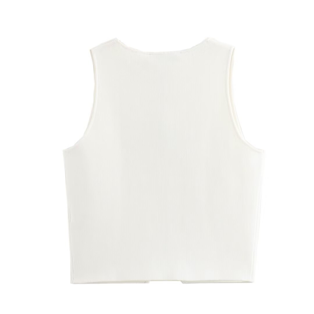 Damenbekleidung Herbst 2024 neue Street Fashion einfarbige Weste mit vier Knöpfen_voghion.com