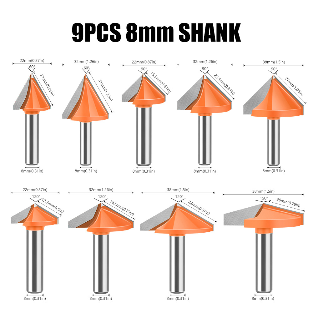 8mm mango 60 grados 90120 grados 150 grados 3D cuchillo en forma de V cuchillo 3D cuchillo de talla de la computadora cuchillo de carpintería cuchillo en forma de V cortador de fresado