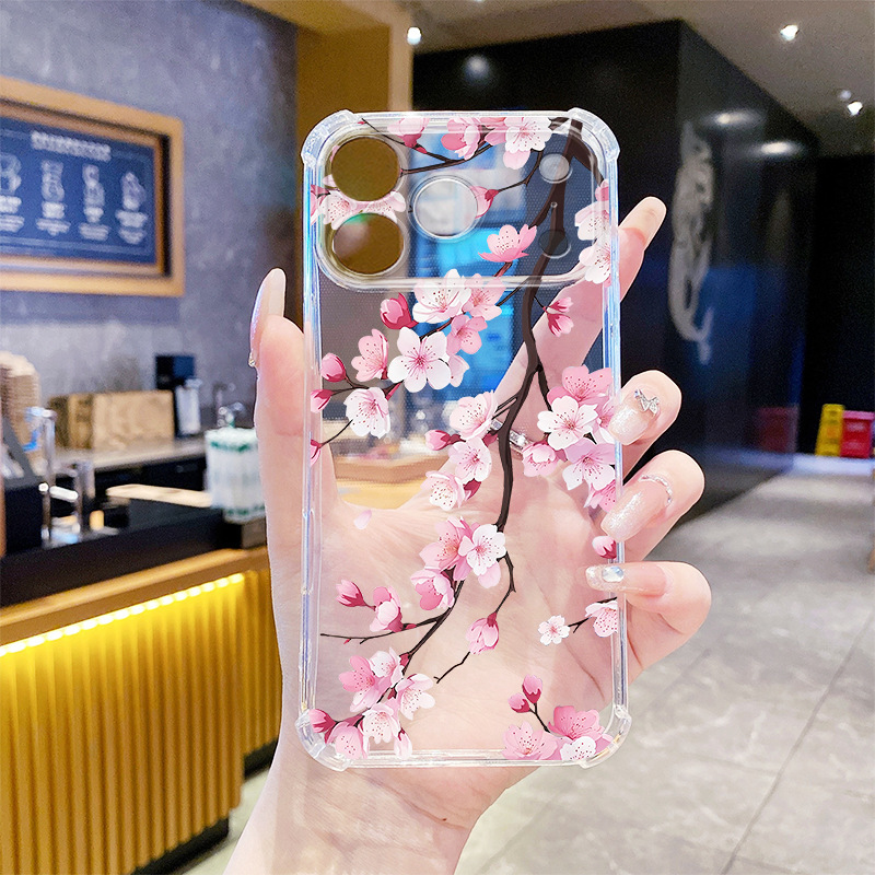 Eaby's Popular Full-Screen Peach Blossom Transparent Case for Apple 17, iPhone Air Four-Corner Anti-Fall Phone Case 16Pm Eaby's Popular Full-Screen Peach Blossom Transparent Case for Apple 17, iPhone Air Four-Corner Anti-Fall Phone Case 16Pm