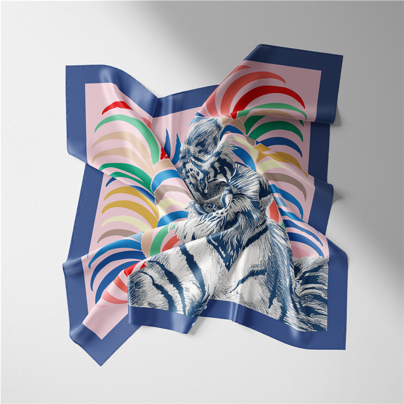 Women's Pastoral Tiger Imitated Silk Printing Silk Scarf display picture 1