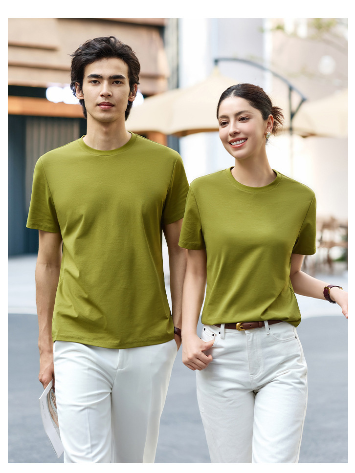 80 Xinjiang algodón largo de cuello redondo de manga corta verano de alta gama ejecutivo ropa de trabajo de hombre camiseta personalizada logotipo impreso