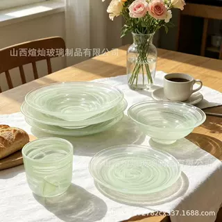 设计师款清新绿云雾盘碗杯甜品碗咖啡杯