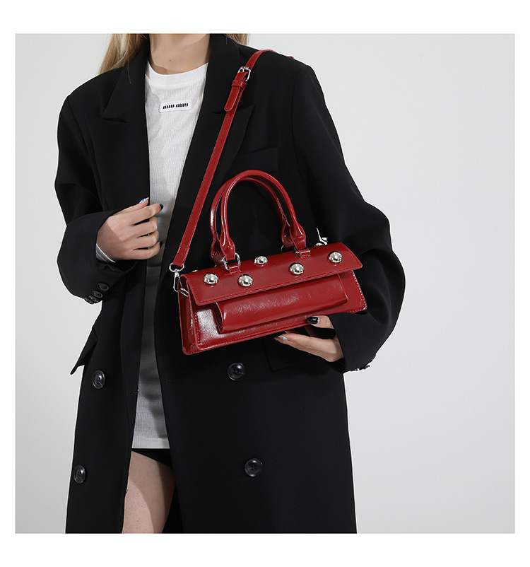 772g Weight Rivet Fashion Element Magnetic Buckle Closure Type Single Shoulder Strap, Top Handle Strap Type Handbag, Crossbody Bag Bags Type Daily Occasion Pu Leather Material Solid Color Pattern All Seasons Season Women's Gender Classic Style Style Square Shape Small Size Women's Small Pu Leather Solid Color Classic Style Rivet Square Magnetic Buckle Handbag Crossbody Bag 7