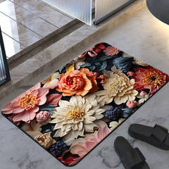 Chinese-style oil painting 3D visual flower bath mat diatomaceous earth bathroom mat toilet mat water-absorbent mat front door mat