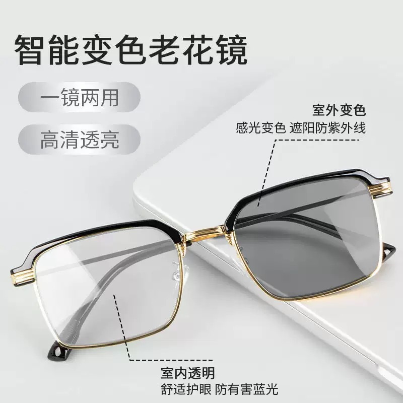 2025 nuevas gafas de decoloración de flores viejas de mediana edad para hombres de alta definición ante anteojos de lectura de luz azul para negocios gafas de edad simples