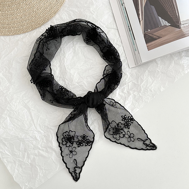 Pañuelo de seda de encaje de alta calidad nuevo pañuelo de flores bordado de color sólido, pañuelo en la cabeza multiusos, cinturón para el cabello, bolso atado, sombrero, pañuelo de seda