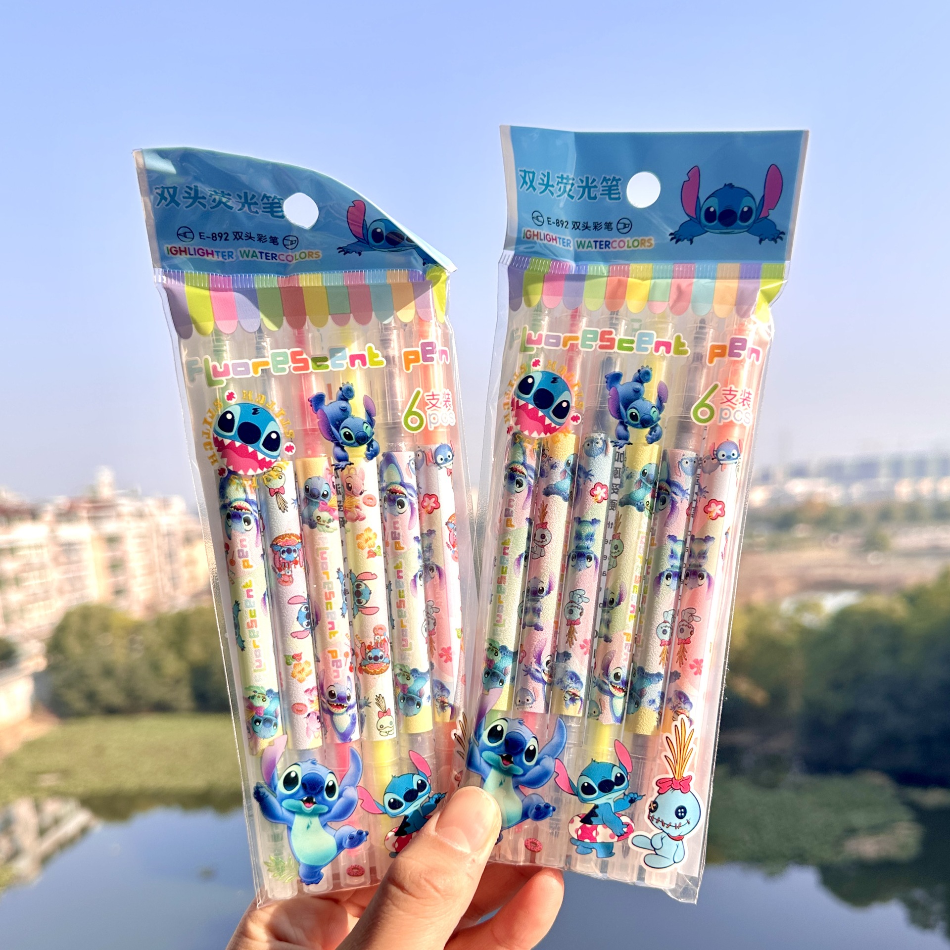 6 juegos de dibujos animados de doble cabeza marcador de punta de color