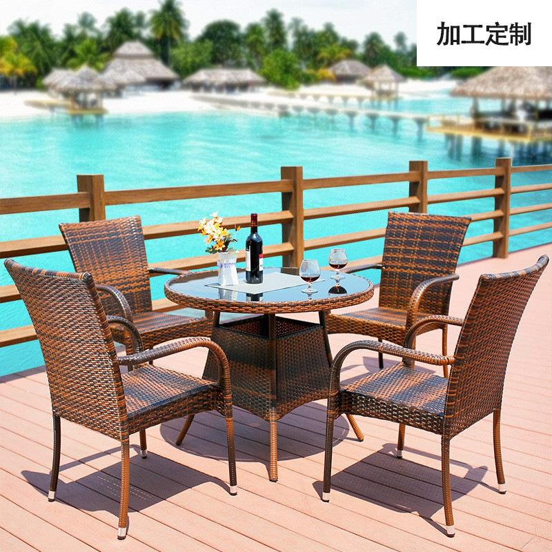 Customized Outdoor Furniture Leisure Small Coffee Table Set Small Rattan Chair Three-Piece Balcony Chair Table and Chair Garden Woven Chair