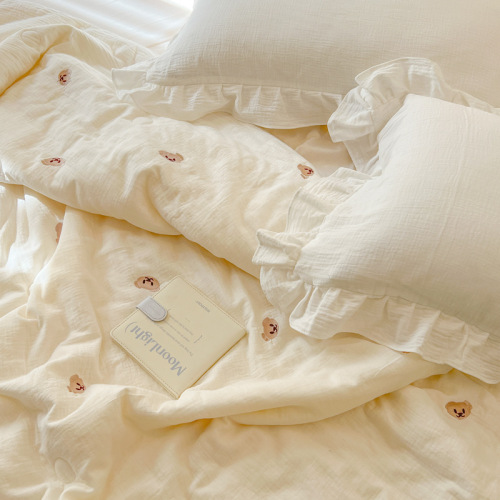 A-class mother and baby double-layered summer quilt with double-layered cotton cloth, water-washed cotton cloth, wrinkled cotton cloth air conditioning quilt/spring and autumn quilt 