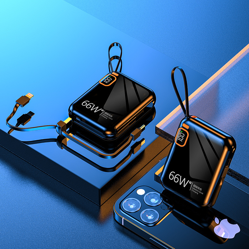 Batería Externa de 66W con Carga Rápida Bidireccional, 10000mAh de Gran Capacidad, con Cable Integrado, Mini Banco de Energía Portátil