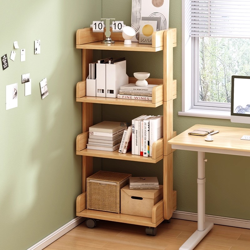 Movable Bookshelf Floor-Standing Storage Rack Multi-Layer Storage Cabinet Living Room Home Wall Student Storage Shelf Small Bookcase