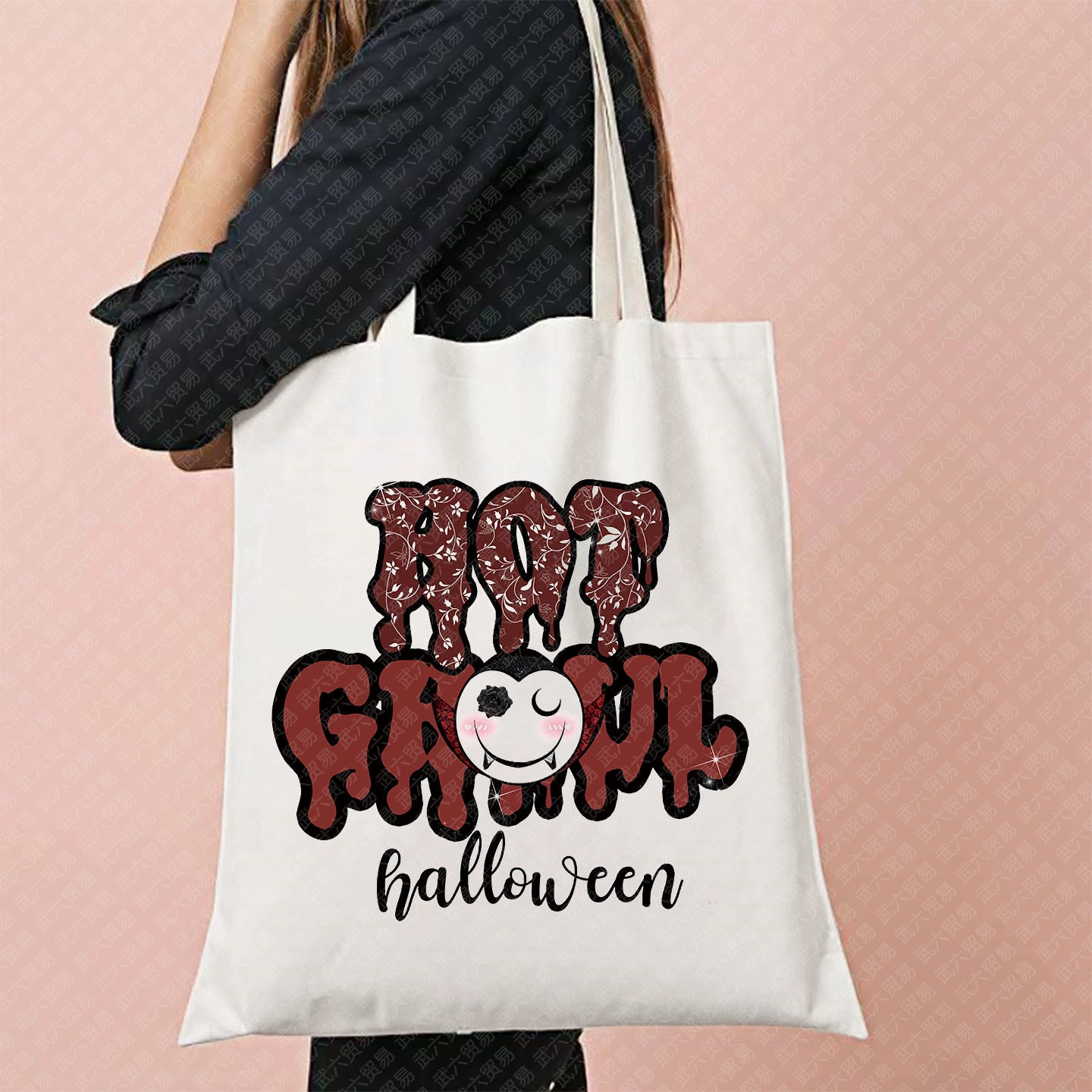 Shopping bag, handheld capacious one-shoulder bag, linen bag, halloween
