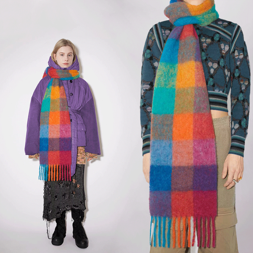 Women's Scarves Plaid Scarf New Stitching Cashmere-like Mahaired Women Warm Shawl _voghion.com