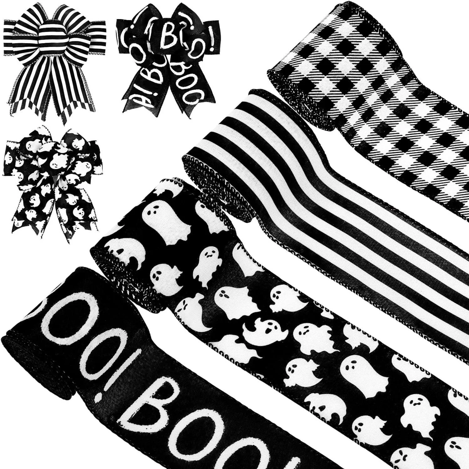 Хэллоуин проводная лента черно-белый призрак узор ленты гирлянда для подарков Хэллоуин вечеринки украшения