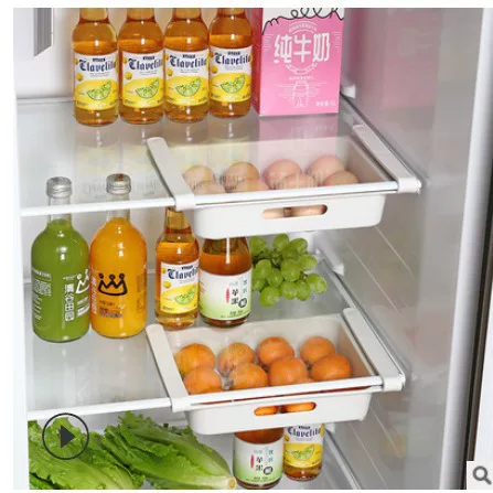 Plastic Storage Box for Fridge — Fruit & Snack Container, White, Slide-Out Organizer