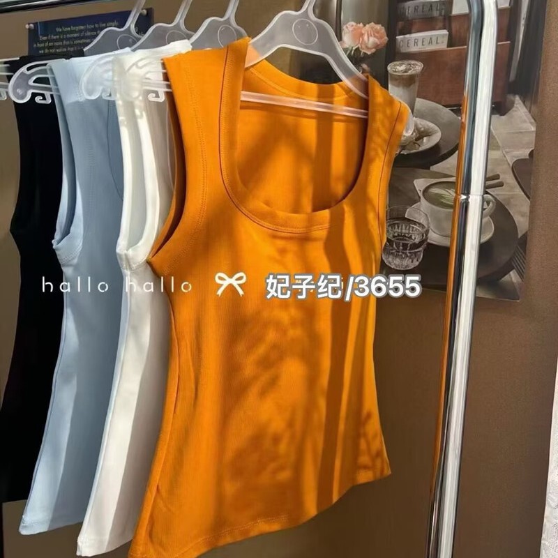 Feizi Ji 3655 Pure Cotton Camisole with Fixed Chest Pads, Solid Color, Suitable for Outerwear or Layering, Slim Fit, Flattering, Tube Top Lingerie