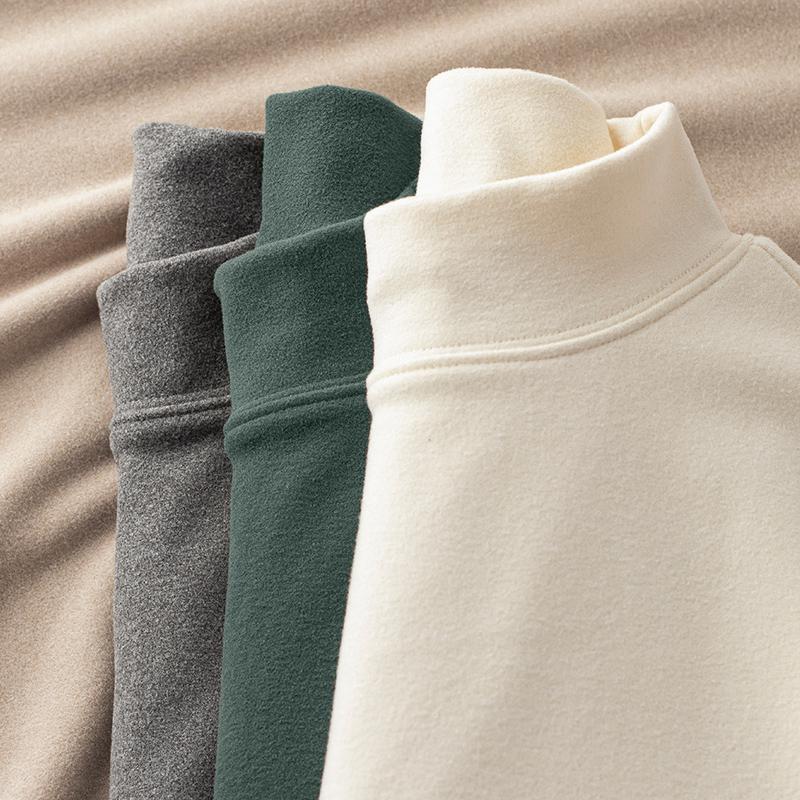 De Rong Constant Temperature Thermal Underwear fleece-lined Thickened Inner Base Shirt for Men and Women Half-high Collar Solid Color Long-sleeved T-shirt Autumn Clothes