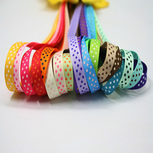 螺纹织带印白色圆点100码大卷礼物礼盒绑带装饰罗纹带印波点丝带