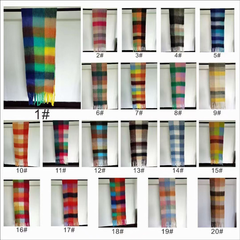 Scarf Women's Winter AC Double-sided Rainbow Plaid Shawl Long Hippocampus Hair Contrast Neck Men's Same Style Tassels_voghion.com