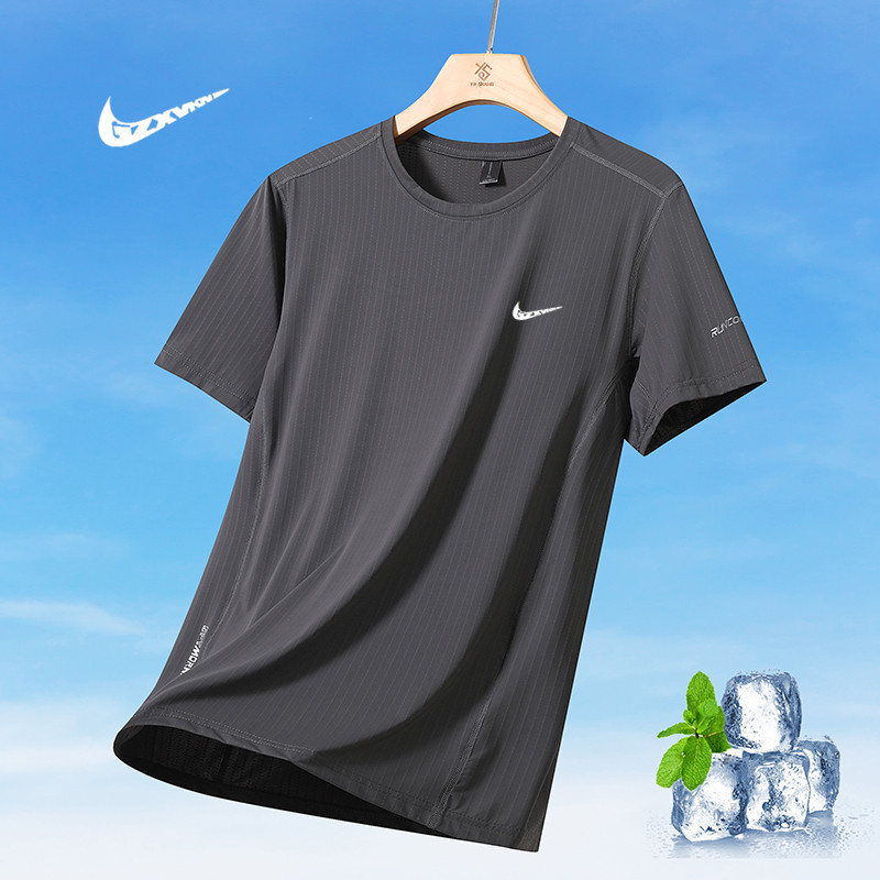 T-Shirt Men's 2026 New Summer Short-Sleeved Ice Silk Large Size Round Neck Quick-Drying Short-Sleeved T-Shirt Sports T-Shirt Top