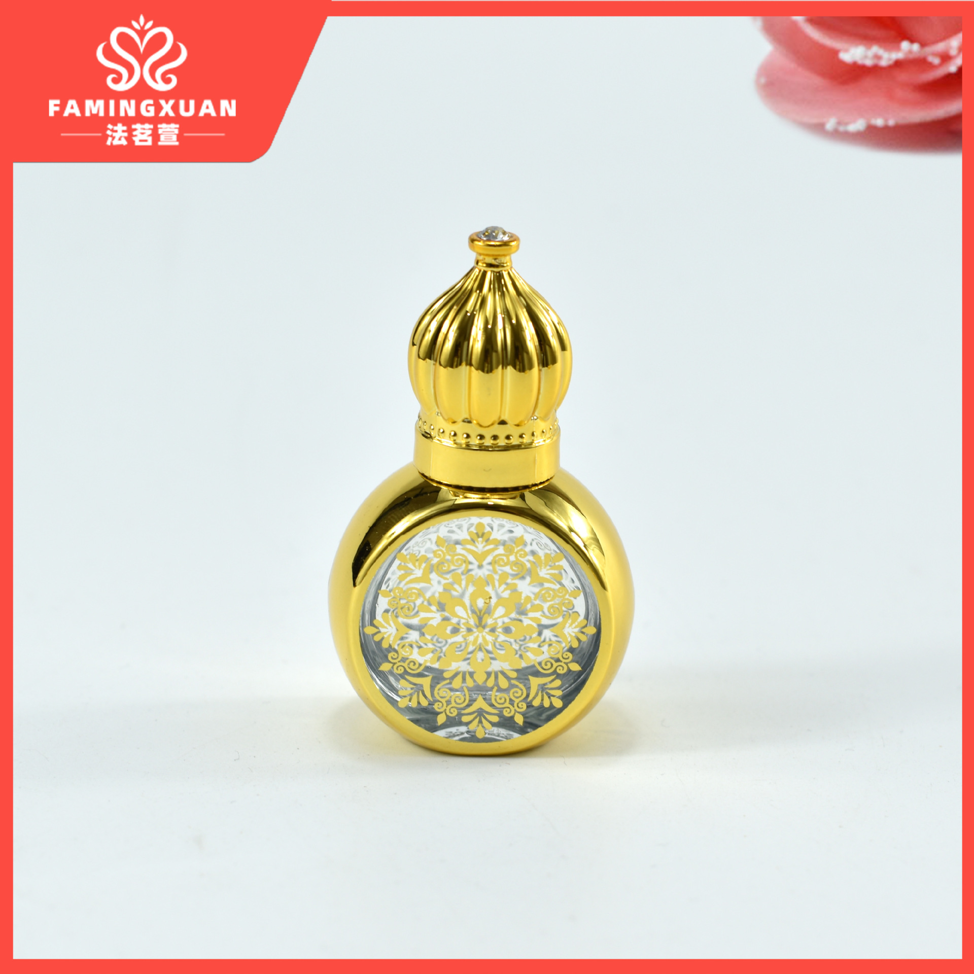 Faimingxuan sub-embalaje botella vacía botella de vidrio a granel perfume botella vacía 10ML botella de perfume de bola de vidrio dorado