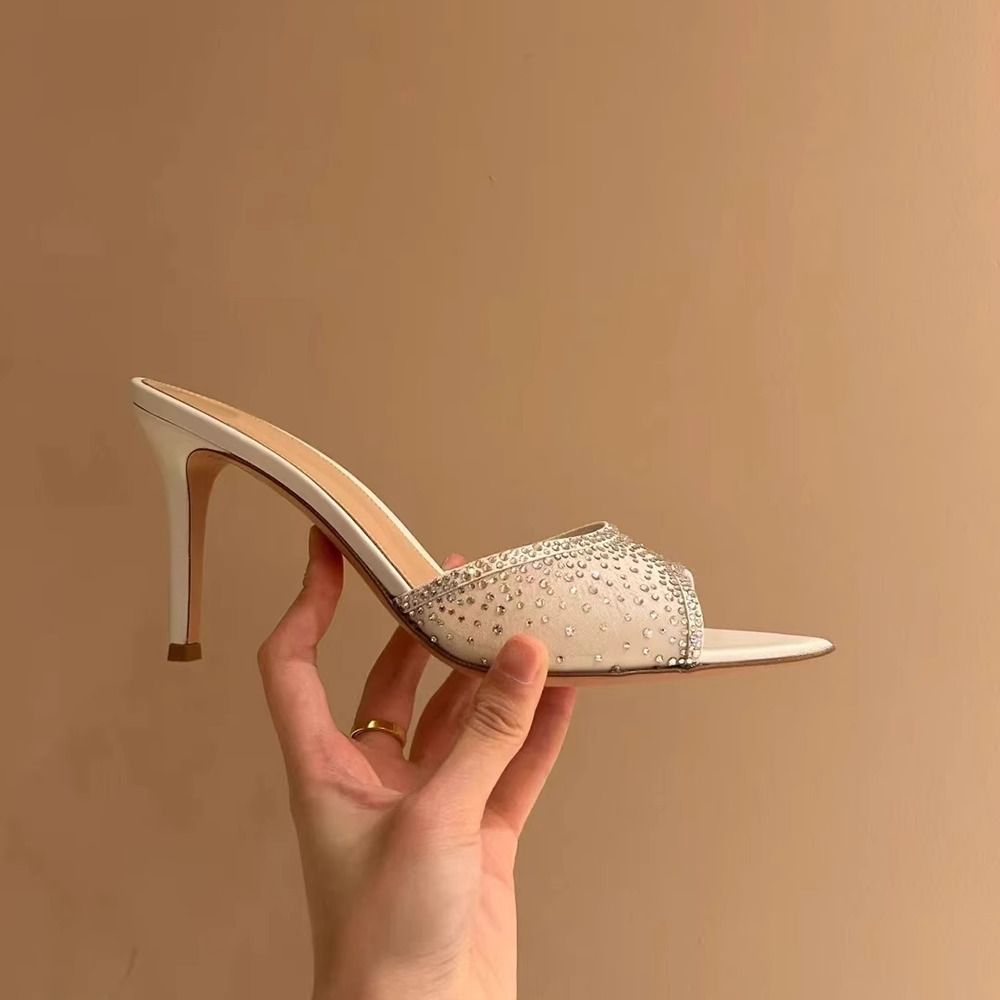 2026 New Open-Toe Pointed Mesh Rhinestone Sandals For Women, Summer Outdoor Elegant Thin-Heeled High-Heel Slippers_vogvips.com
