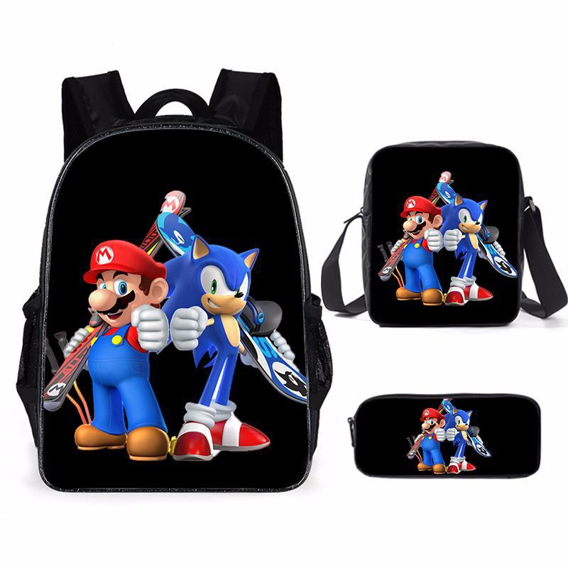 Mochila escolar de Super Mario – con estuche y bolso, diseño animado para niños y niñas