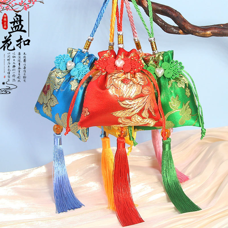 端午節香包空袋子香囊香袋新款盤花扣高檔燙金錦緞口袋 DIY空袋字