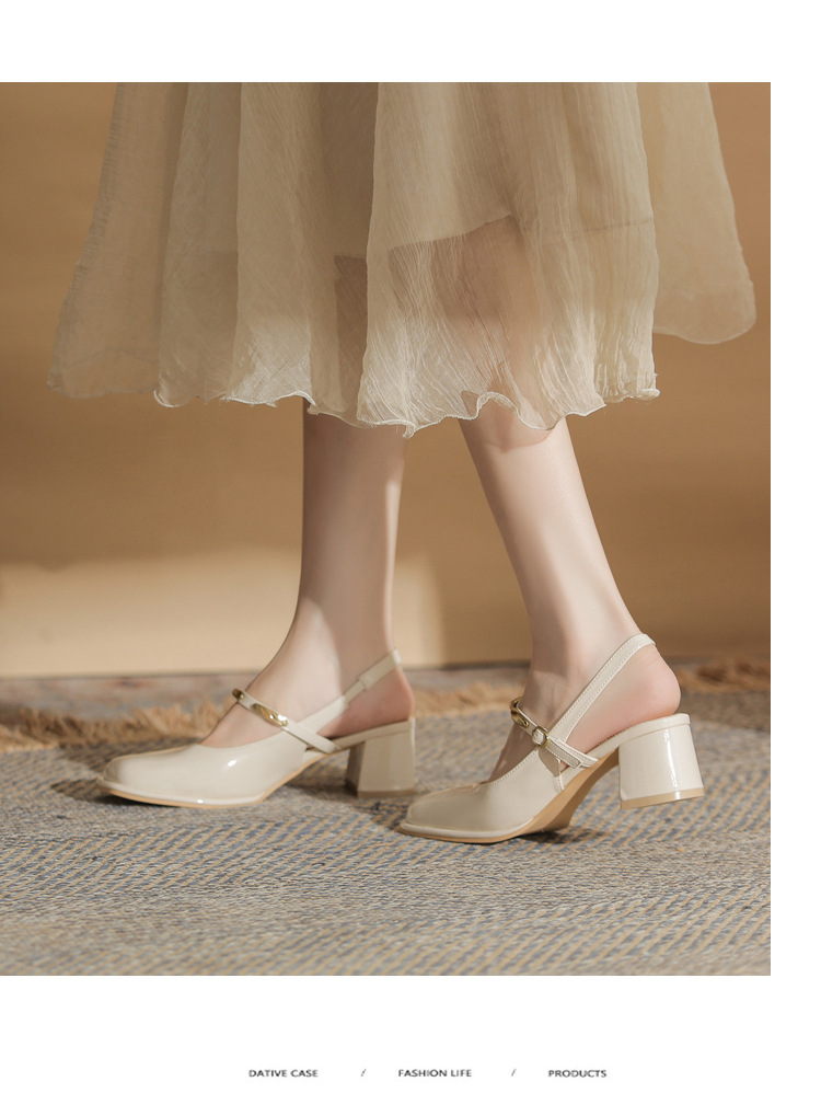 Sandal cao gót nữ hở mũi mũi vuông gót thô 9 cm — màu đen chi tiết 8