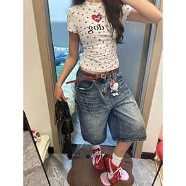 韩版复古牛仔七分裤女夏季新款小个子高腰宽松显瘦垂感阔腿裤