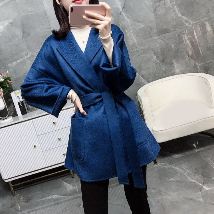 Elegant and Simple Style, Elegant Water Ripple Double-Sided Woolen Coat, Women's Nightgown Style Cashmere Coat with Tie, Hot Style Elegant and Simple Style, Elegant Water Ripple Double-Sided Woolen Coat, Women's Nightgown Style Cashmere Coat with Tie, Hot Style