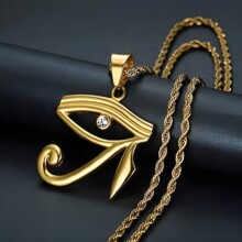 欧美跨境现货批发复古古埃及荷鲁斯之眼钛钢吊坠现货批发INS项链