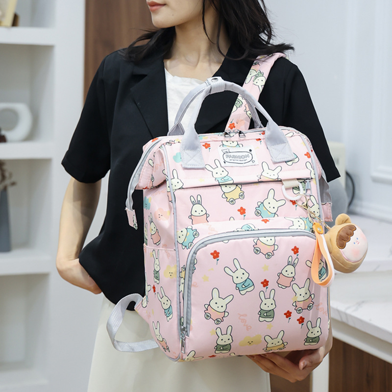 Korean style double shoulder mummy bag hot mom backpack baby supplies storage bag New Fashion cartoon bunny mother and baby bag