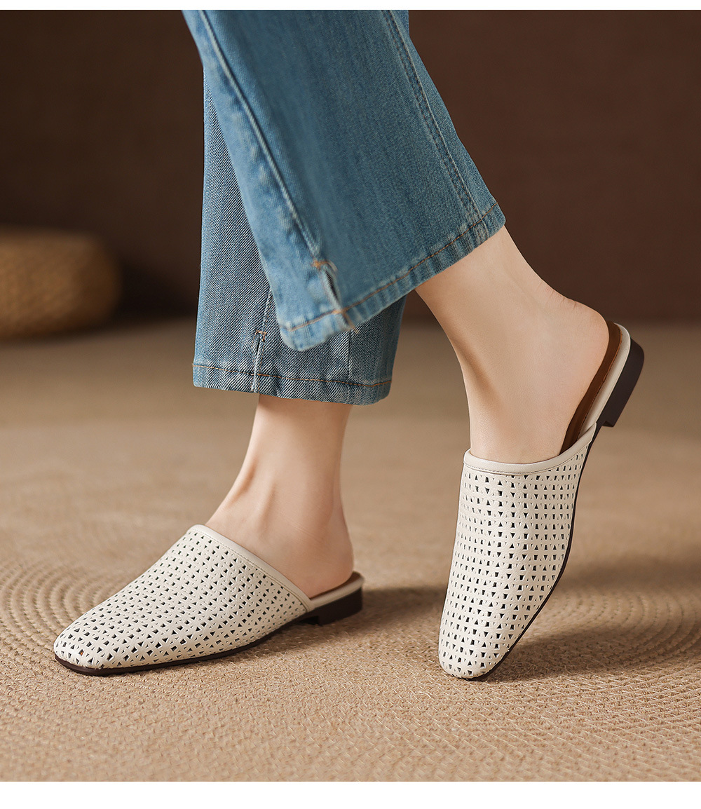 Dép sandal nữ quai chữ V đế bệt da bò mùa xuân hè — đen chi tiết 12
