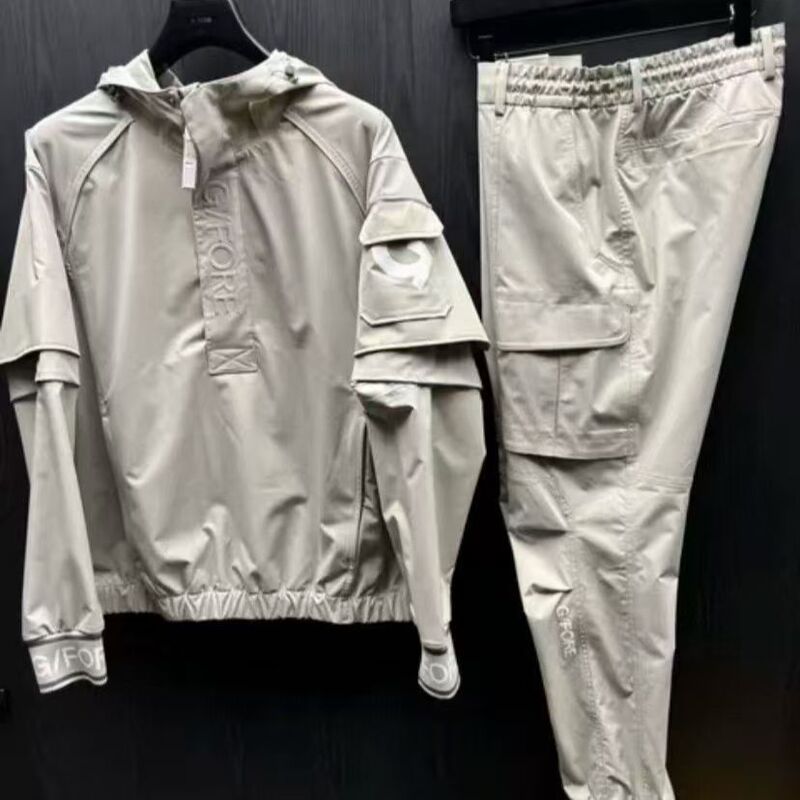 Golf Men's Suit Solid Color Zipper Hooded Windproof Jacket Jacket Sports All-Match Trousers Suit
