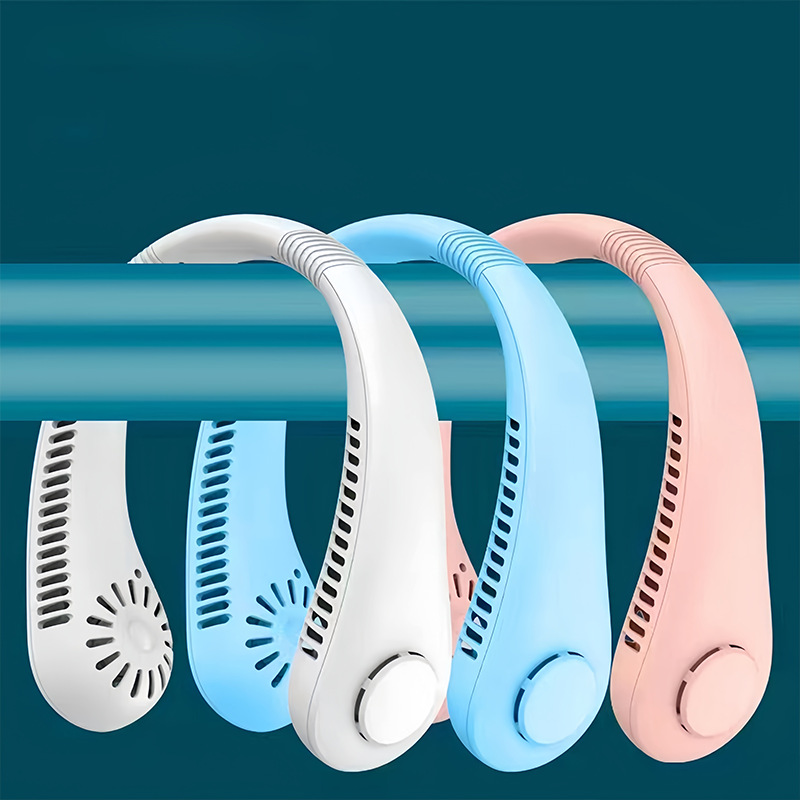 Ventilador de Cuello Sin Hojas de ABS, Recargable USB, 3 Velocidades, para Aire Libre