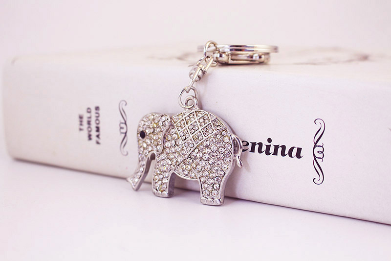 Rhinestones Inlay Material Cute Elephant Zinc Alloy Plating Rhinestones Unisex Keychain