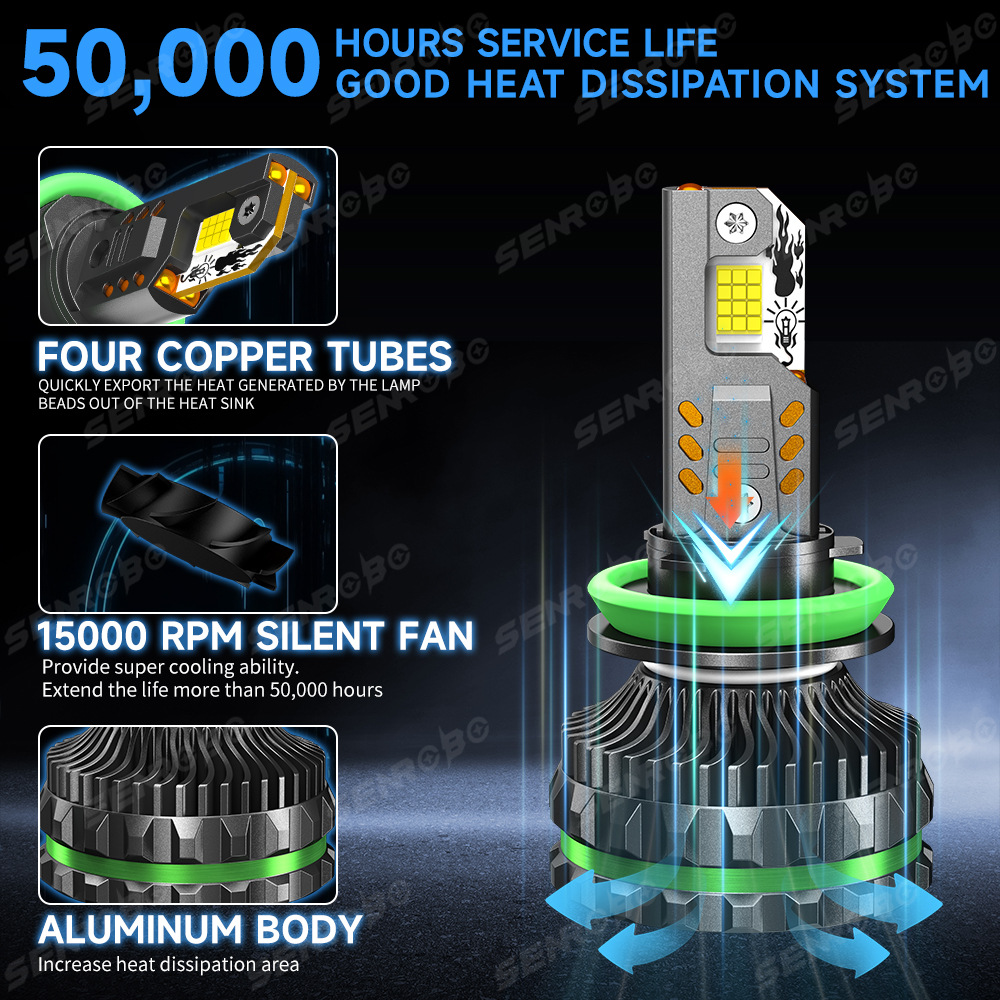 Cuatro tubos de cobre del automóvil LED láser delantero 300w super brillante 6000K luz baja H1H7 luz alta 9005 image 4