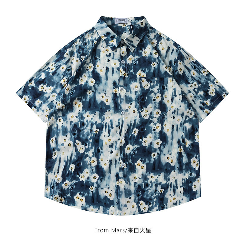 Cross-Border Export New Trendy Brand Retro Floral All-Over Printed Short-Sleeved Shirt Loose Street Couple Ins Shirt Jacket