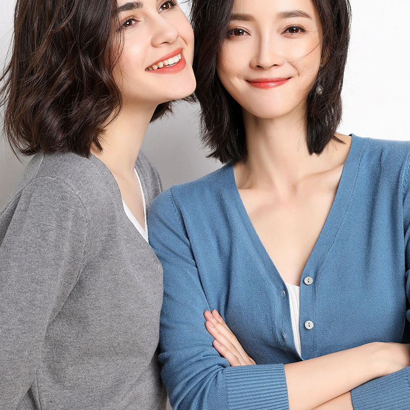 Wholesale new spring and autumn thin sweater women's cardigan long sleeve V collar short sweater shawl coat top