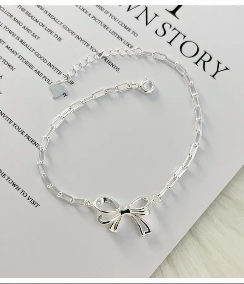 6g Weight Bracelets Classification 925 sterling silver Chain Material 1 Piece Quantity Holiday, Daily Occasion Sterling Silver Material Bow Knot Pattern Women's Gender Casual, Sweet, Simple Style Style Sterling Silver Bow Knot Bracelets 5