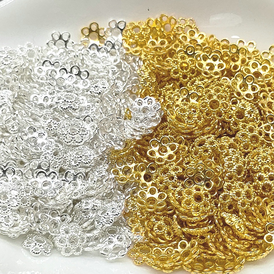 Flor chapado en oro titular espaciador grano titular DIY material hecho a mano tejida pulsera collar joyería accesorios al por mayor