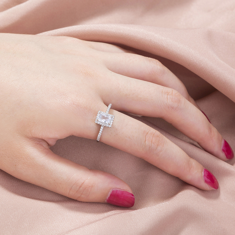 Cross-border jewelry square micro-inlaid zircon ring fashion simple personality index finger ring