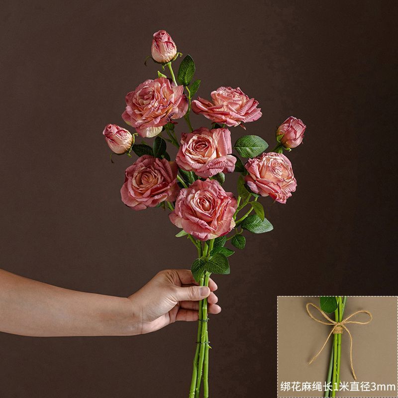 法式油画焦边仿真花玫瑰花假花复古插花客厅餐桌摆件装饰|undefined
