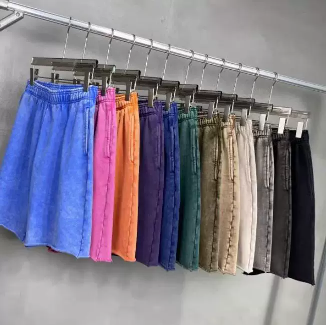 高端定制欧美高街春夏洗水蜡染420g高品质毛圈男短裤沙滩裤