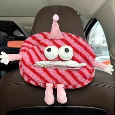 Plush Tissue Box Car Armrest, Car tissue box/set - as-shown-in-the-figure-square-face-red-stripes-little-monster-tissue-box