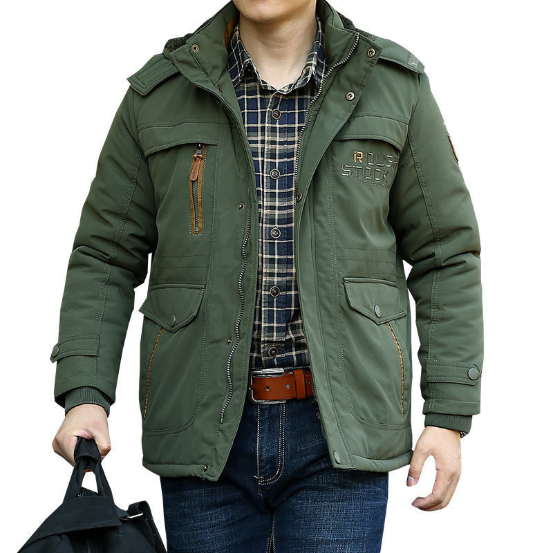Men's Clothing Winter middle aged and elderly dad's clothing hooded plus velvet thick warm cotton padded jacket men's winter cotton padded jacket_voghion.com