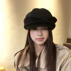 韩版百搭羊毛褶皱贝雷帽休闲山本风防风帽子女秋冬显脸小报童帽新