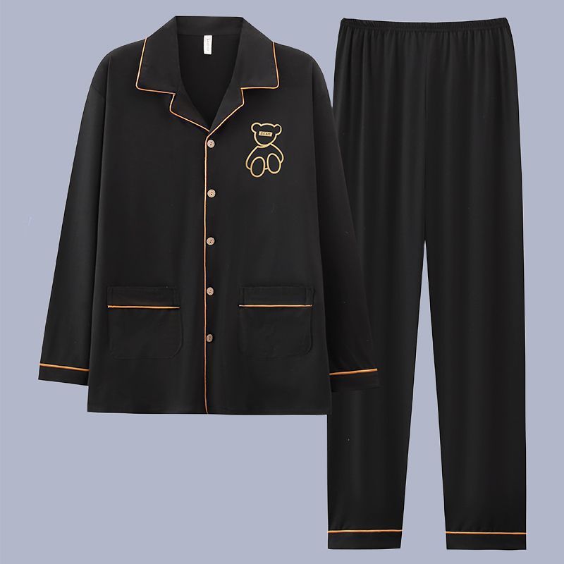 100% algodón pijamas de los hombres de primavera y otoño de manga larga traje de dos piezas más el tamaño suelto de la Juventud de los hombres homewear Delgado