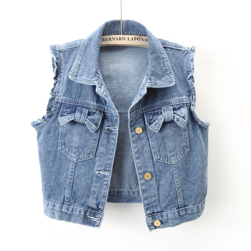 2023 Spring and Autumn New Bow Denim Vest Women's Short Small Vest Vest Waistoutwear Top Tops